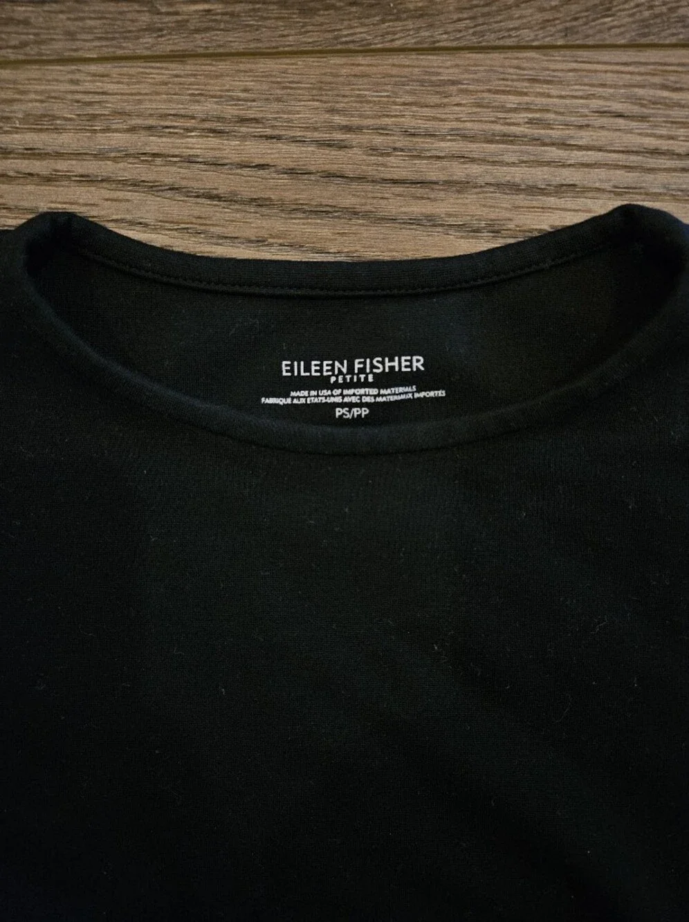 Eileen Fisher Black Crew Neck 3/4 Sleeve Shirt, Size Small Petite - Picture 3 of 5